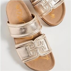 Sam Edelman Size 6‎ Rowan Gold Leather Double Strap Slides Sandals Women's